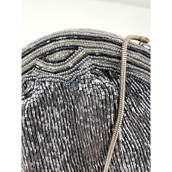 Vintage Neiman Marcus Beaded Clamshell Purse Satin Evening Bag 20s Gatsby Party - Picture 5 of 15